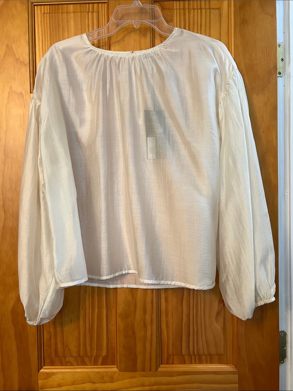 Blouse, cream/off white/eggshell, see through, blousy sleeves with elastic wrist